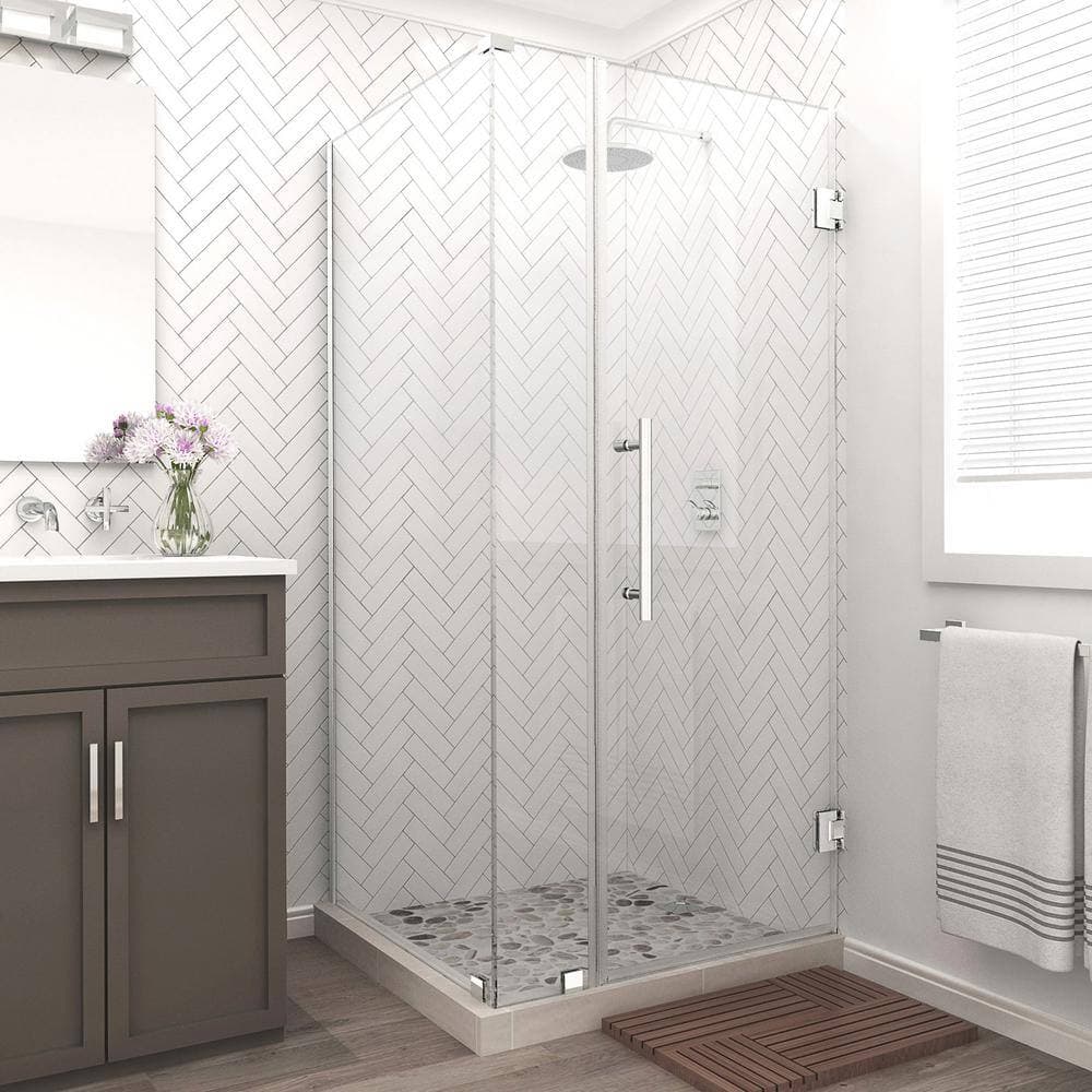 Aston Bromley 31.25 in. to 32.25 in. x 30.375 in. x 72 in. Frameless Corner Hinged Shower Enclosure in Chrome