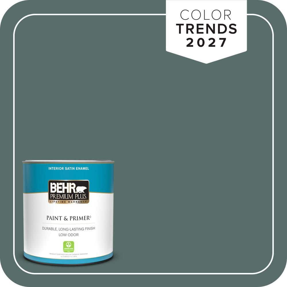 BEHR PREMIUM PLUS 1 qt. #N430-6A Hidden Gem Satin Enamel Low Odor Interior Paint and Primer