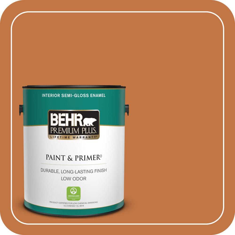 BEHR PREMIUM PLUS 1 gal. #PPU3-02 Marmalade Glaze Semi-Gloss Enamel Low Odor Interior Paint & Primer
