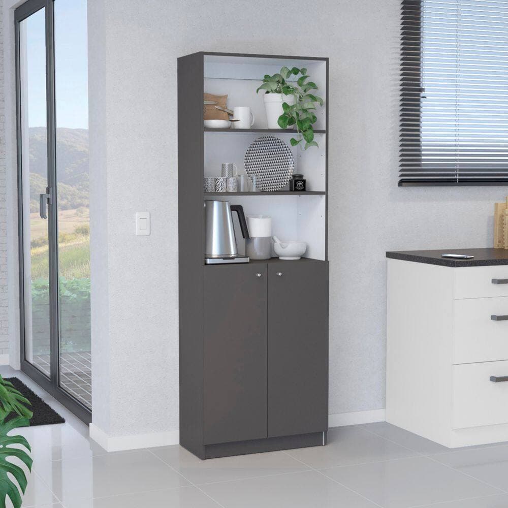 Tahanbath 24.72 in. W x 11.77 in. D x 71.10 in. H Multi-Color Wood Freestanding Linen Cabinet w/Upper Shelves in Gray / White (2)