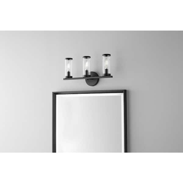 Hampton Bay Loveland 16.625 in. 3-Light Black Bathroom Vanity Light Fixture with Clear Glass Shades
