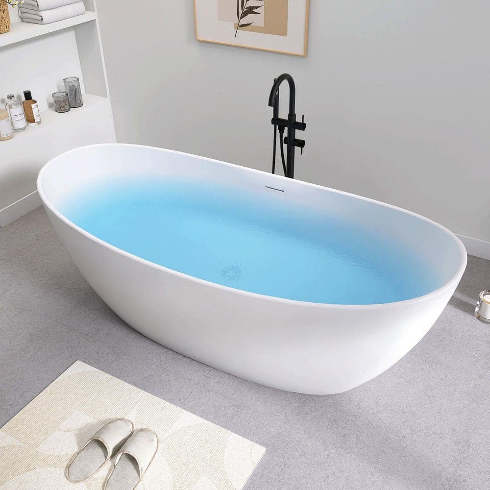 SJ STAR&JANE Verna 73 in. x 35 in. Solid Surface Freestanding Bathtub Stone Resin Soaking Tub in Matte White (3)