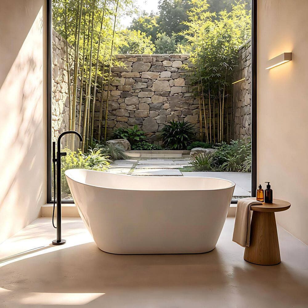 ANGELES HOME 59 in. x 32 in. Acrylic Flatbottom Freestanding Soaking Bathtub with Center Drain and Overflow in White (2)