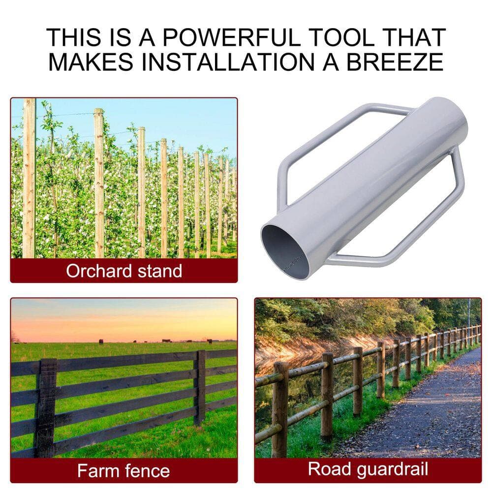 Tatayosi 5.5 in. x 13 in. x 23.5 in. Steel Fence Post Driver T Post Pounder Rammer with Handle for Installing Fence Post, Grey (3)
