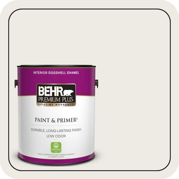 BEHR PREMIUM PLUS 1 gal. Designer Collection #DC-006 First Snow Eggshell Enamel Low Odor Interior Paint & Primer (2)