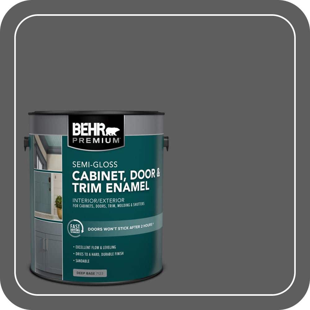 BEHR PREMIUM 1 gal. #N520-6 Asphalt Gray Semi-Gloss Enamel Interior/Exterior Cabinet, Door & Trim Paint