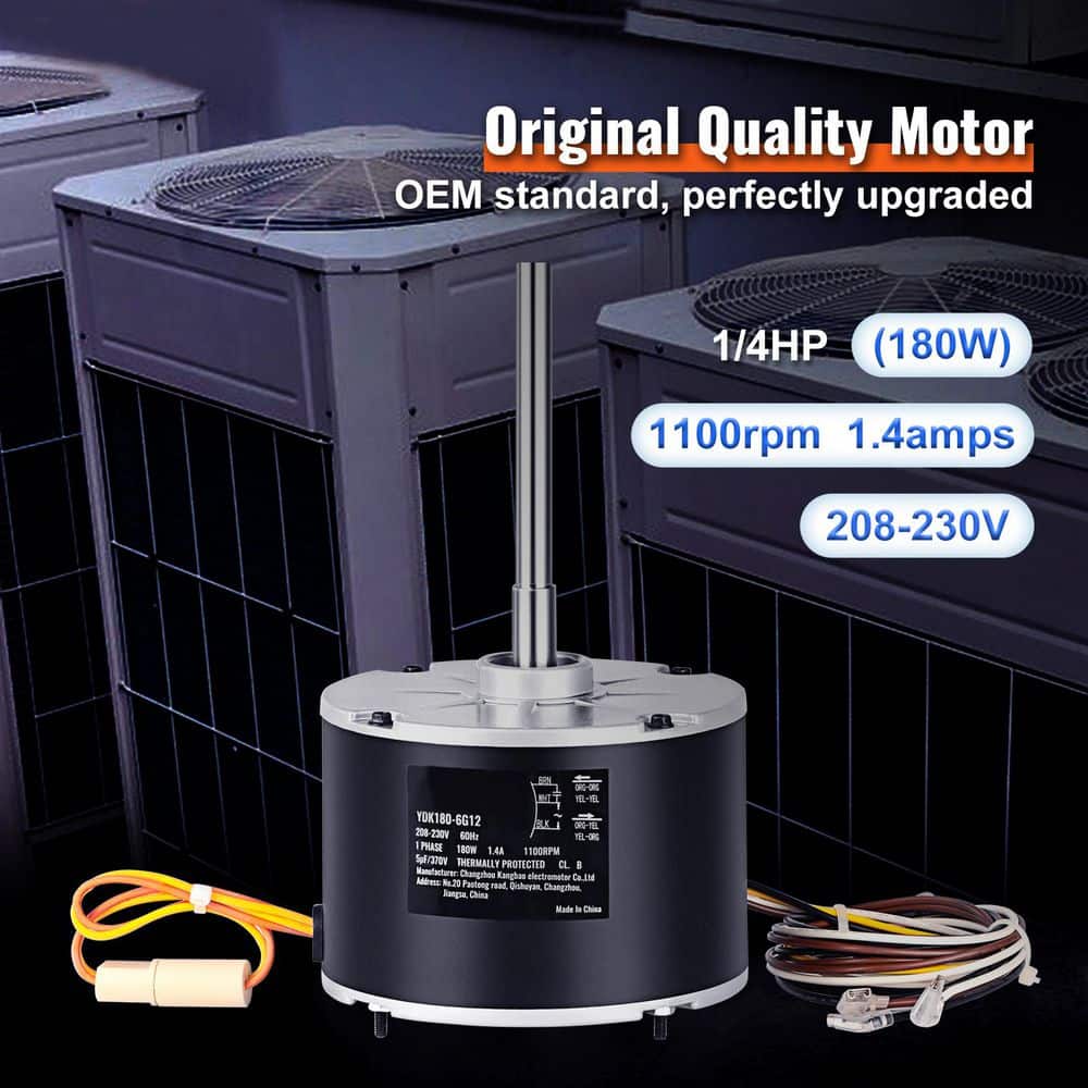 SKYSHALO Condenser Fan Motor 1/4 HP 208-230V, 1100RPM, Motor Reversible Rotating, Explosion-Proof CBB65 5μF/370V Capacitor (2)