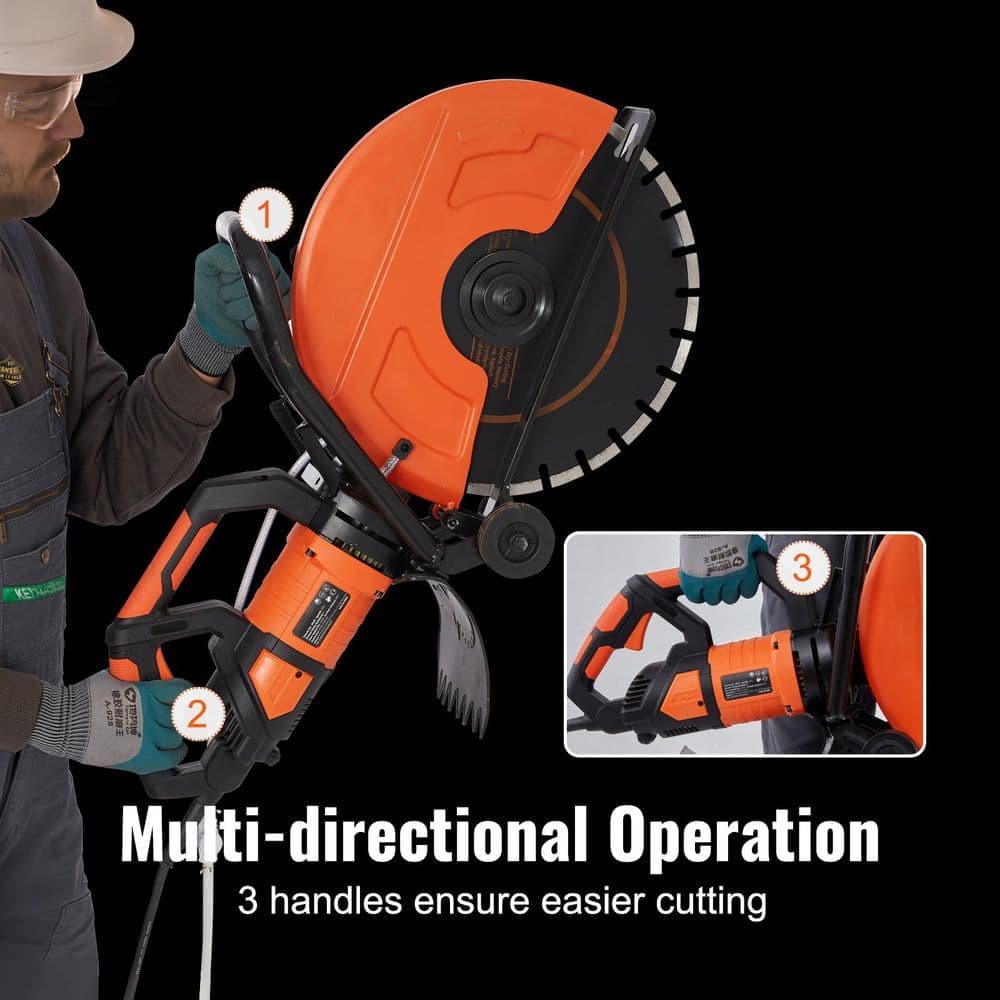 SKYSHALO 16 in. Electric Concrete Saw 3200W 6 in. Depth Wet Cutter for Stone, 32 x 9 in. Concrete Cutter with Aluminum Handle (3)