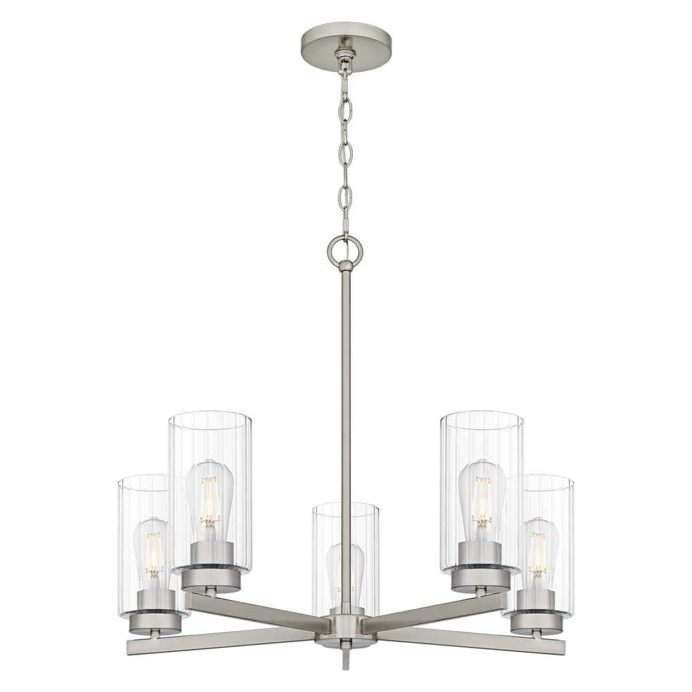 DSI LIGHTING Delphi 5-Light Brushed Nickel Chandelier with Clear Ribbed Glass Shades (2)