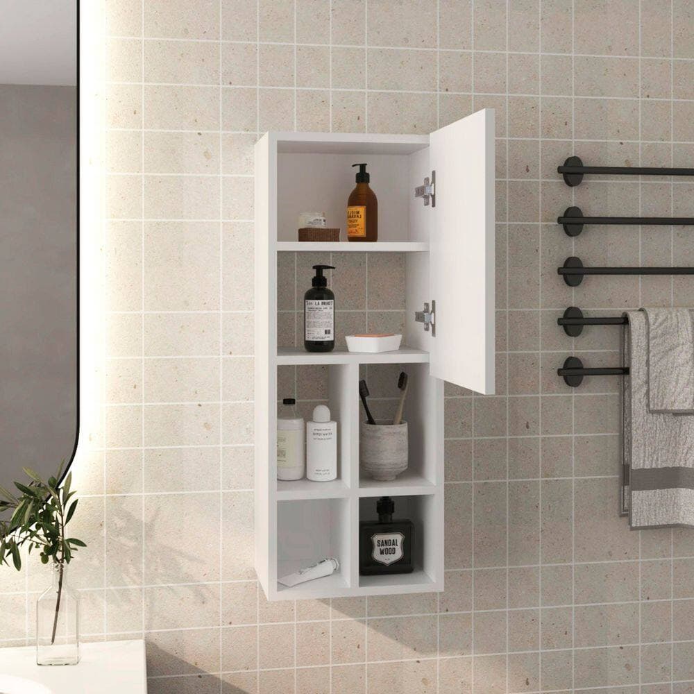 YSQCAR 12.2 in. W x 9.25 in. D x 31.5 in. H Bathroom Storage Wall Cabinet in White with 1 Door, 5 Shelves (3)