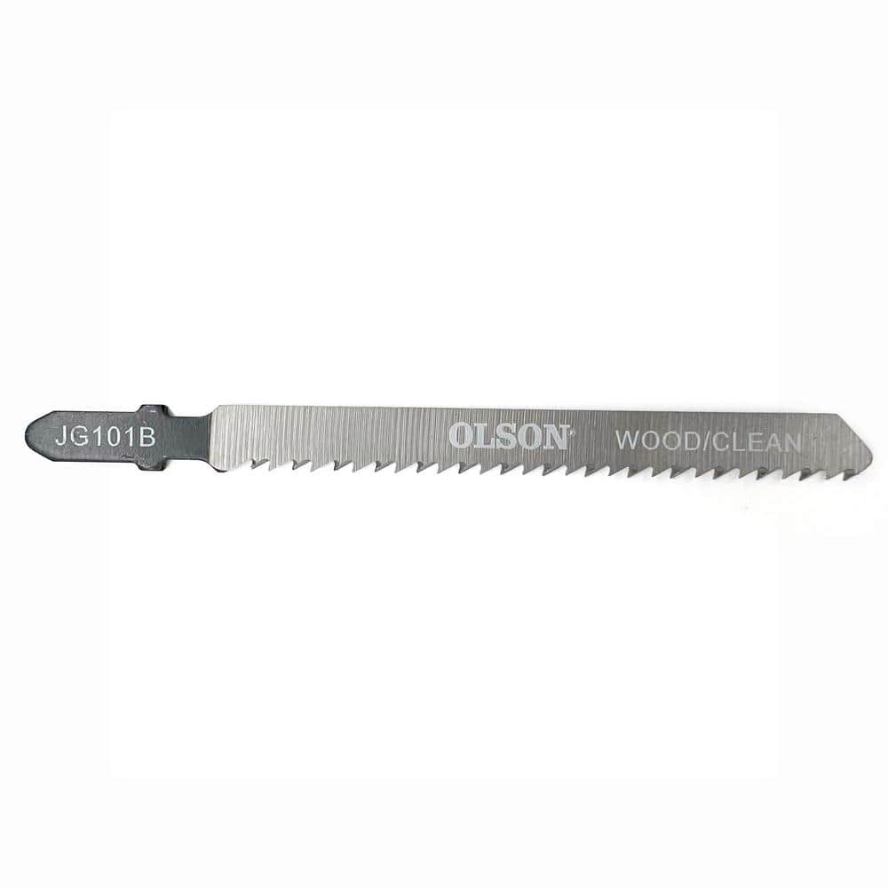 Olson Saw Jig Saw Blade Pack of 5 Steel Blades, 3.93 in. long, 0.31 in. Wide and 10 TPI, for Clean Straight Cuts in Wood, T-Shank
