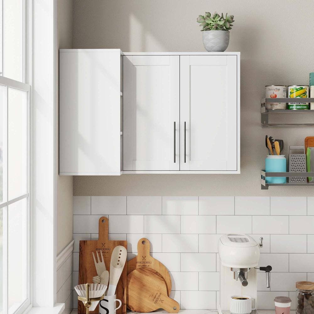 XUJMK 35 in. W x 19 in. D x 24 in. H Bathroom Storage Wall Cabinet, Medicine Mounted Cabinet, 2 Door, 3 Layers Shelves, White (3)
