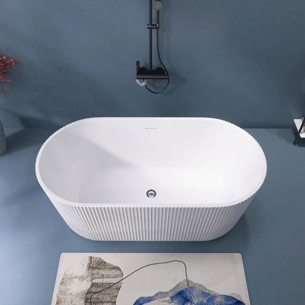ANGELES HOME 59 in. x 29.5 in. Soaking Bathtub with Integrated Slotted Overflow and Chrome Pop-Up Drain Anti-Clogging Gloss White (2)