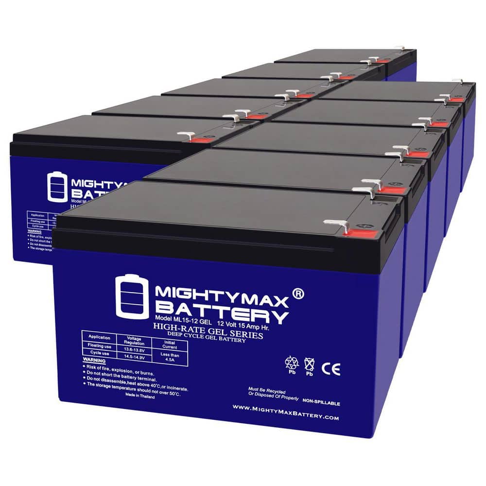Mighty Max Batteries 12-Volt 15AH GEL F2 Replacement Battery Compatible with 14Ah Kung Long WP14-12E - 10 Pack (1)