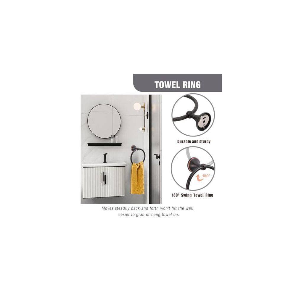 Numhew 4-Piece Bath Hardware Set Included Towel Bar, Toilet Paper Holder, Towel Ring and Robe Hooks in Oil-Rubbed Bronze (3)