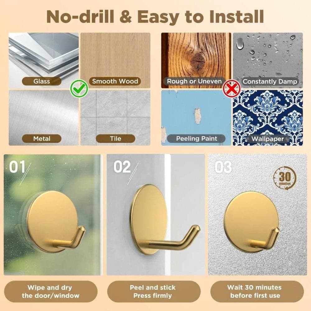 Unbranded Heavy Duty Adhesive Wreath Hanger with Brushed Gold Finish for Front Door and Window, 2-Pack (3)