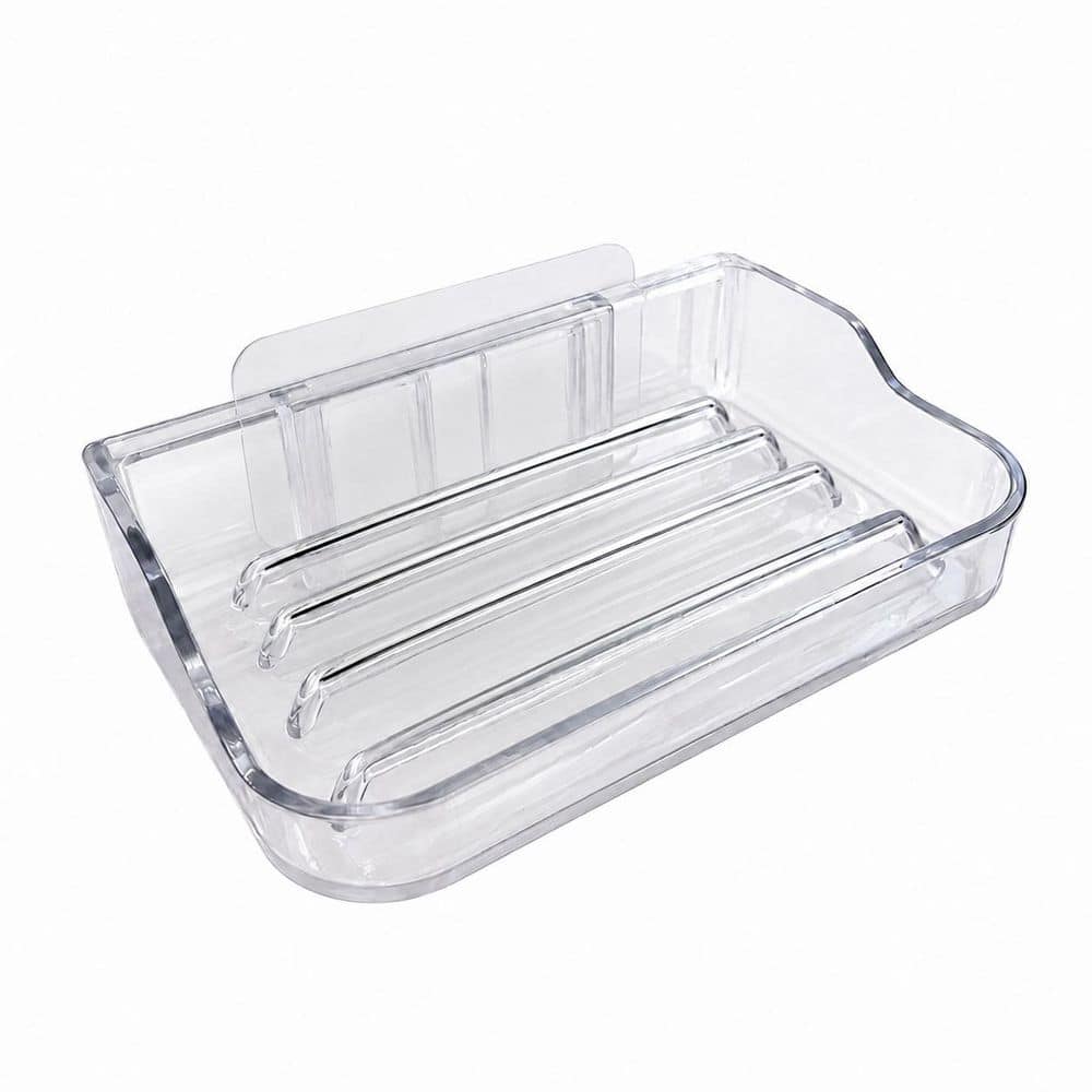 Unbranded 1-Pack Clear Acrylic Wall Mounted Soap Dish Self Adhesive No Drill Bar Holder for Shower and Bathroom (1)