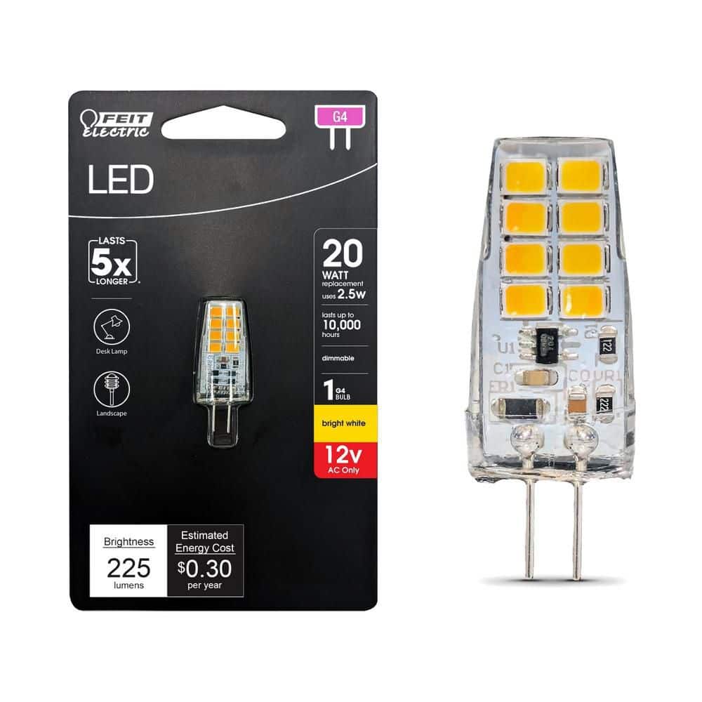 Feit Electric 20-Watt Equivalent T4 G4 Bi-Pin Base Landscape 12-Volt LED Light Bulb Bright White (3000K) (2)