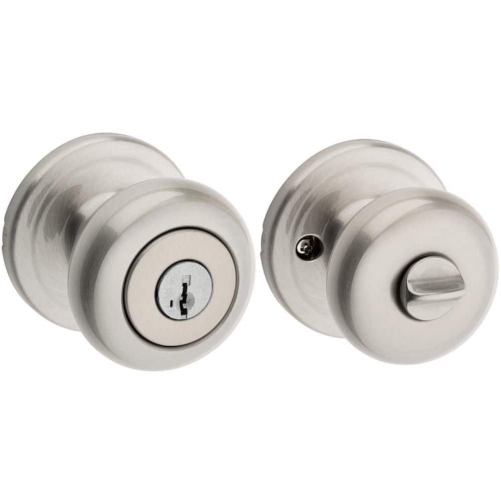 Kwikset Juno Satin Nickel Entry Door Knob Featuring SmartKey Security with Microban Antimicrobial Technology (1)