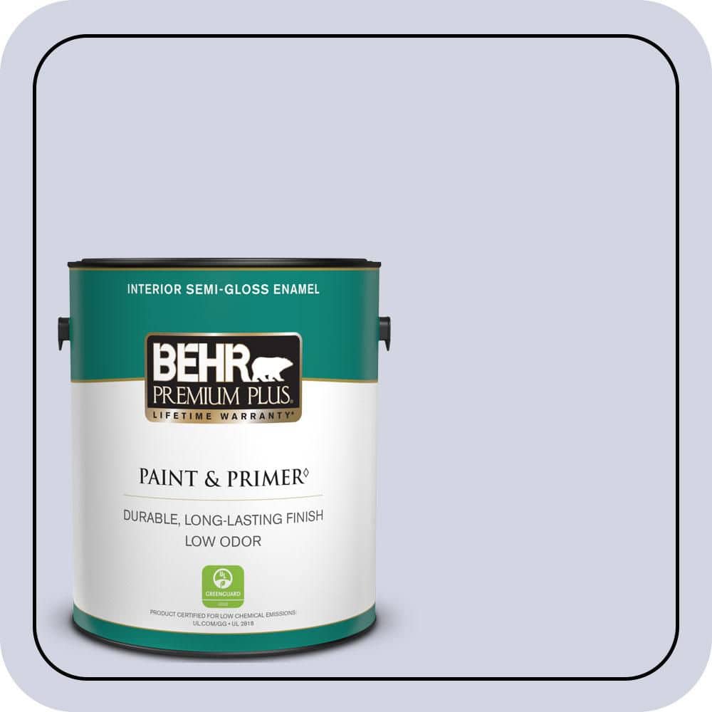BEHR PREMIUM PLUS 1 gal. #PPU16-08 Hint of Violet Semi-Gloss Enamel Low Odor Interior Paint & Primer