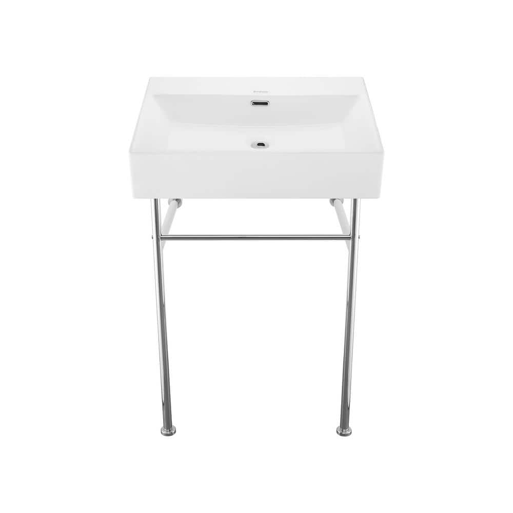 Swiss Madison Claire Rectangle Zero Hole Ceramic Console Sink with Polished Chrome Legs (1)