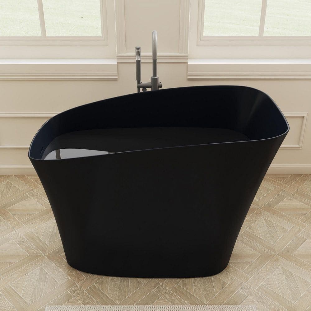 SJ STAR&JANE Verna 51 in. x 29 in. Solid Surface Freestanding Japanese Soaking Bathtub Stone Resin Tub with Drain in Black (3)