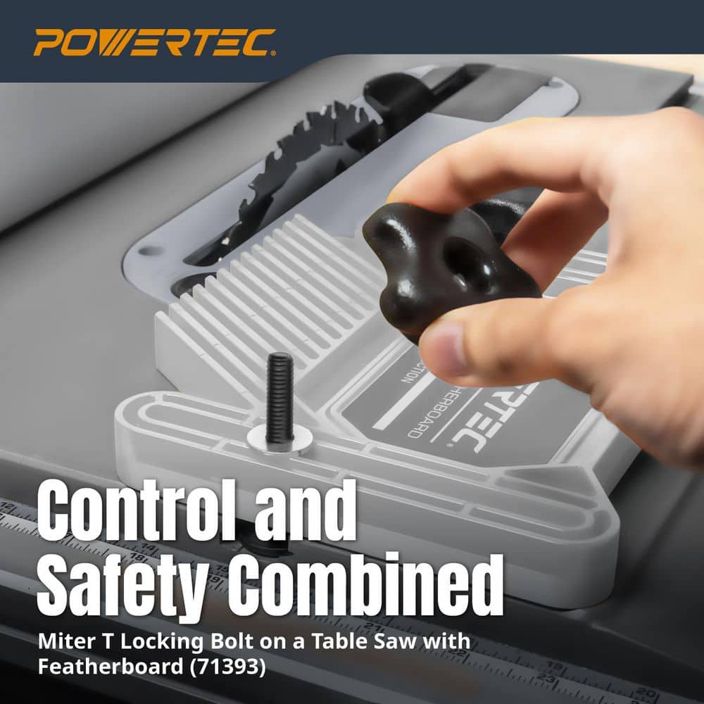 ‎POWERTEC 48 in. Miter T-Track with Miter T-Bar, 1/4 in.-20 x 1 in. Long Miter T-Bolts (10PK) and 1/4 in.-20 T Knobs (5PK) (2)