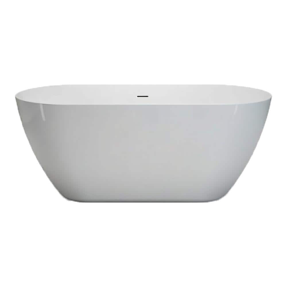 YSQCAR 55.13 in. x 28.75 in. Acrylic Freestanding Soaking Bathtub with Center Drain in Glossy White, cUPC Certified (1)
