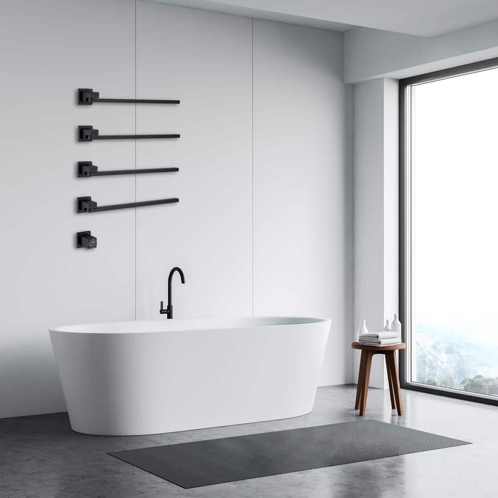 Unbranded 5-Piece Stainless Steel Wall-Mounted Movable Electric Heated Towel Drying Rack in Black (2)