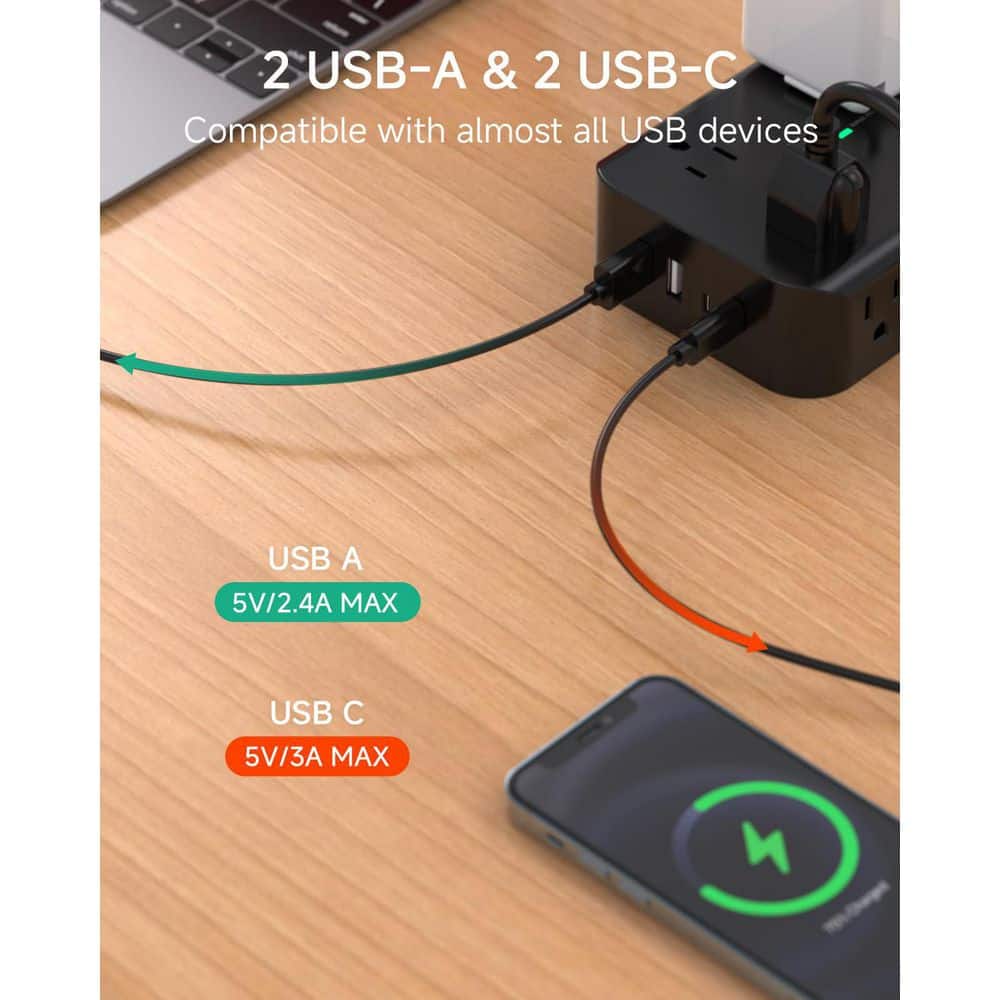 Lukyamzn 12-in-1 Power Strip Surge Protector with 5FT Cord 8-Outlet 2 USB-C Ports 2 USB-A Ports Overload Protection Wall Mount (3)