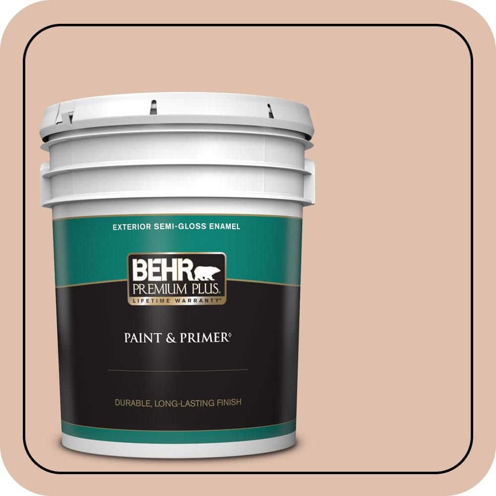 BEHR PREMIUM PLUS 5 gal. #S200-2 Cinnamon Tea Semi-Gloss Enamel Exterior Paint & Primer