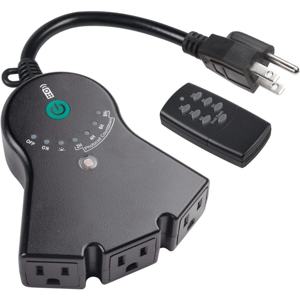 Lukyamzn 15Amp Chronologic 480 min. Outdoor Dusk to Dawn Light Sensor with 100 ft. Range Remote Control & 3 Grounded in Black (1)