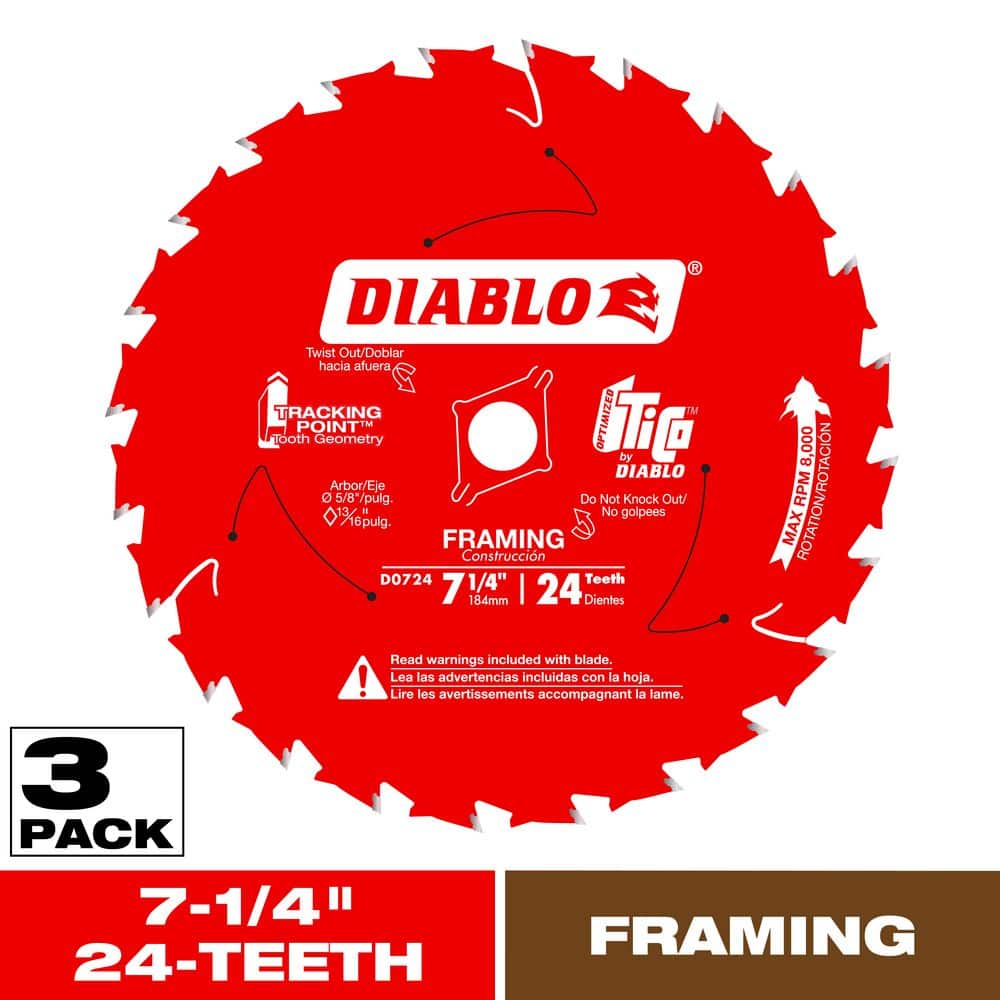 DIABLO 7-1/4 in. x 24-Tooth Tracking Point Framing Circular Saw Blade for Wood (3-Pack) (1)