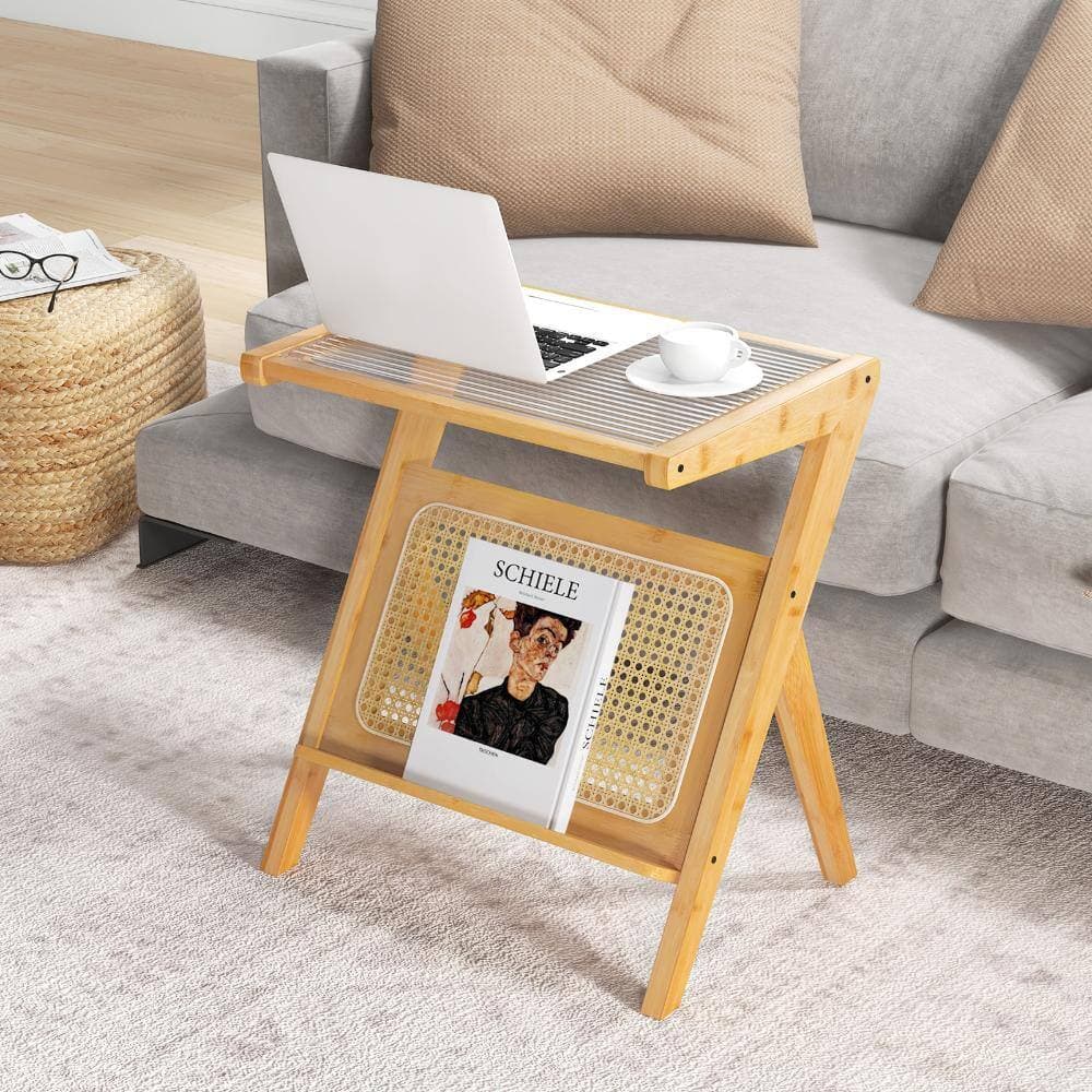 Volenca Accent Side Table with Magazine Holder, Tempered Glass Top, Small Space End Table (3)