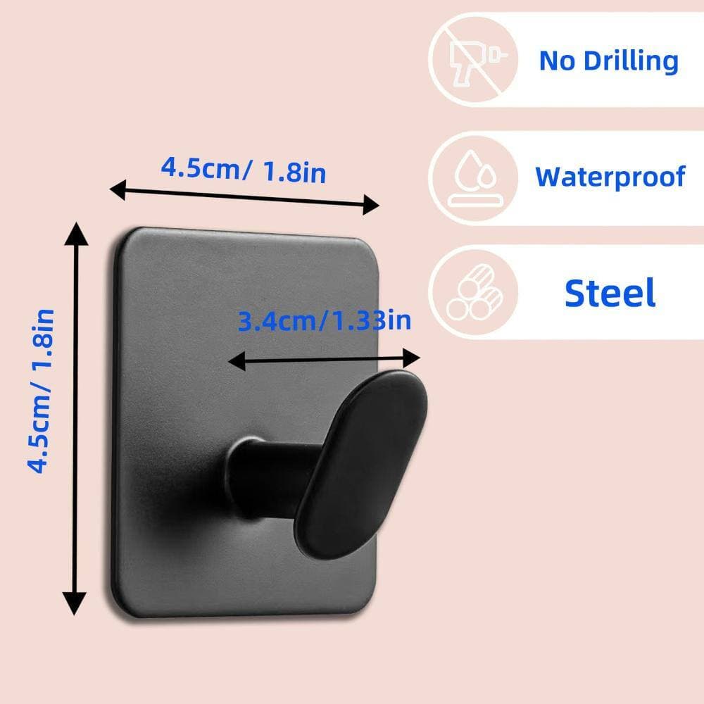Unbranded Four-Piece Adhesive Wall Hook Set for Robe & Towel, Matte Black Steel, 1.8 in. Square, 15 lb Capacity (3)