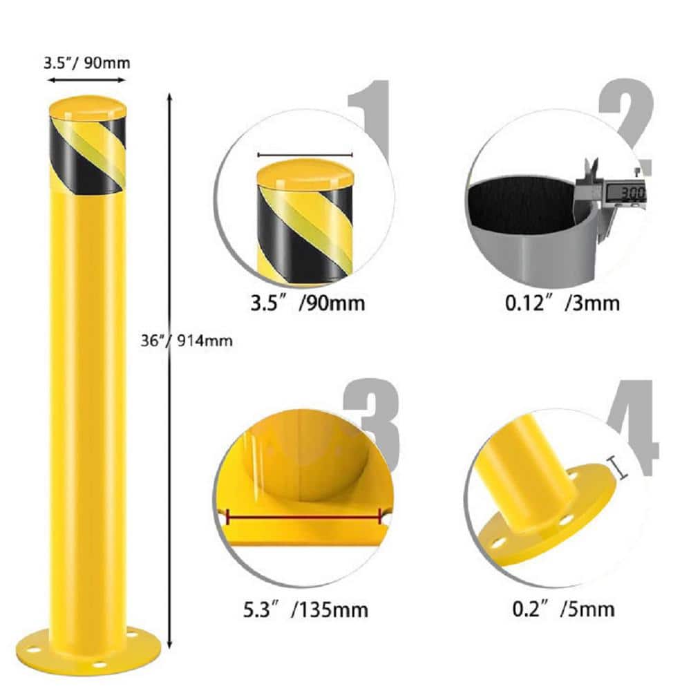 Amucolo 36 in. x 3.5 in. Yellow Powder Coated Steel Safety Bollard Post Parking Post with Anchor Bolts (6-Pieces) (2)