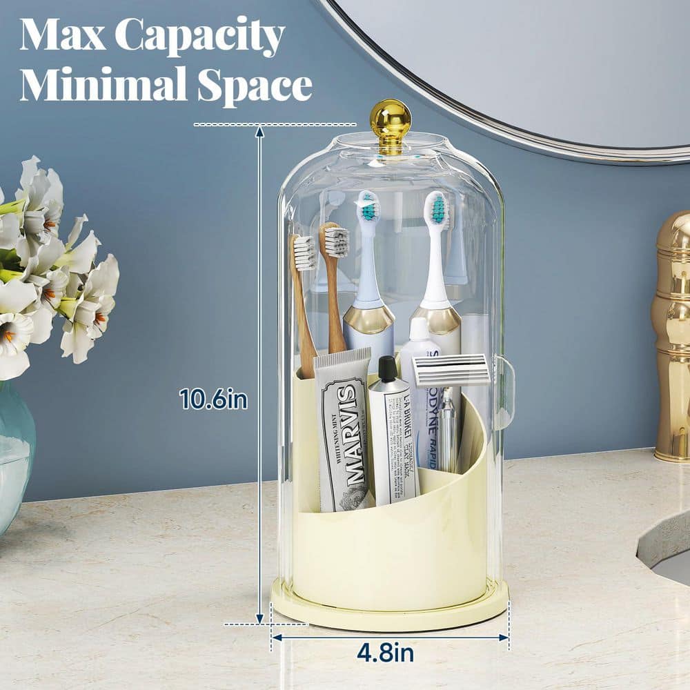 Wudkey Covered Toothbrush Holder with 180° Dustproof Sliding Lid, 360° Smooth Rotating Base in Creamwhite (2)