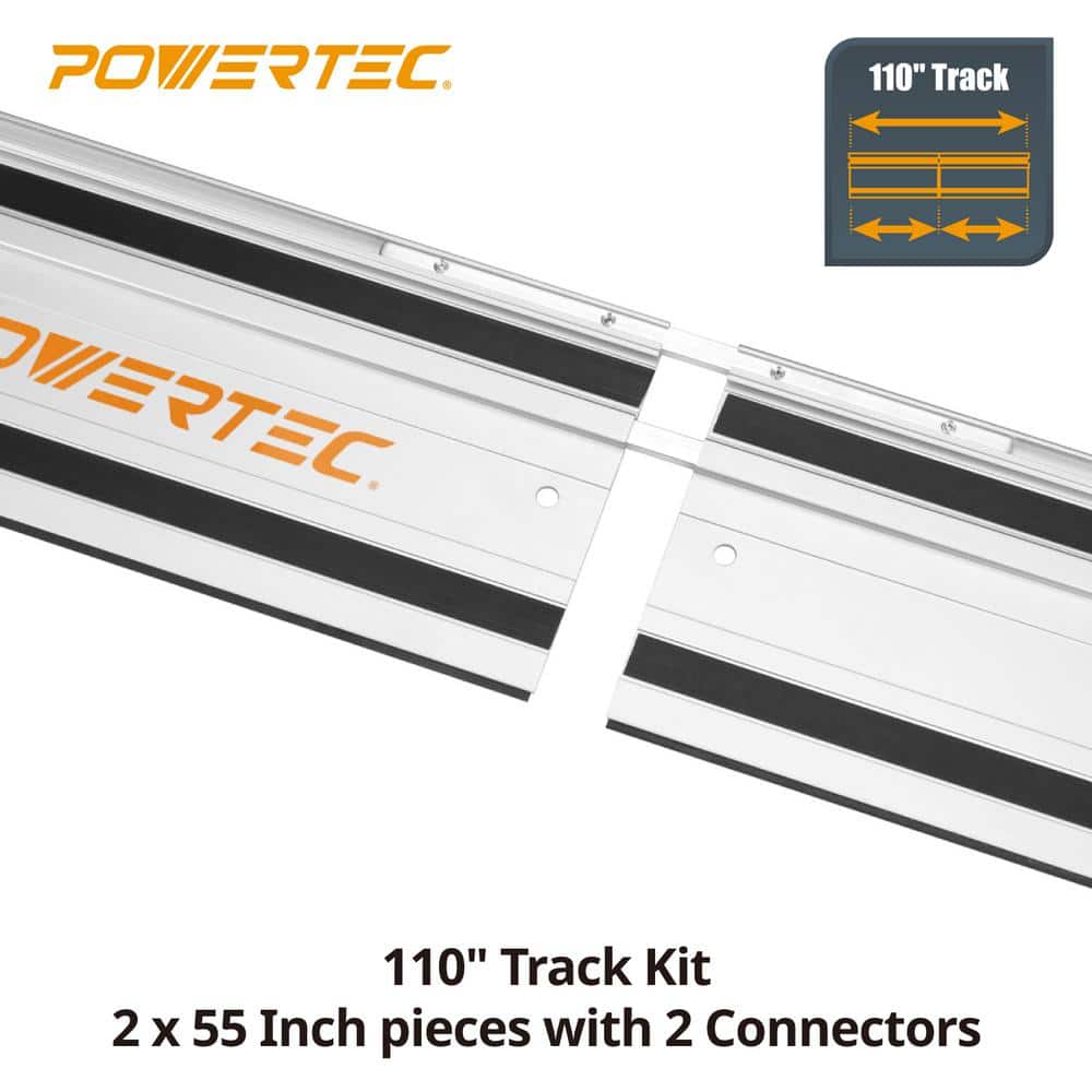 ‎POWERTEC 110 in. Aluminum Track Saw Guide Rail Joining Set for Milwaukee Track Saws Includes 2x55 in. Guide Rails and Connectors (3)