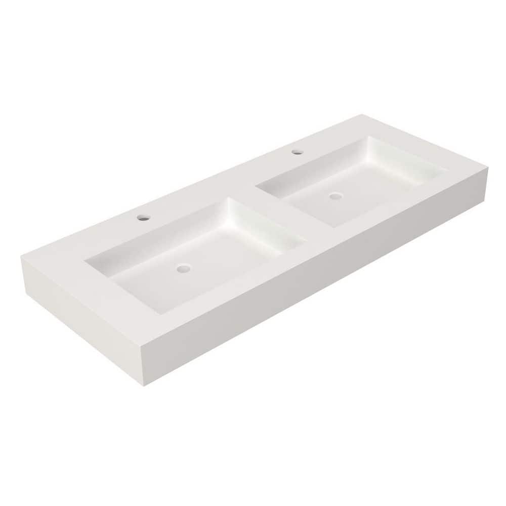 LIVACA 47.2 in. x 18.9 in. Drop-In Bathroom Sink in Matte White Solid Surface with Integrated Basin (1)
