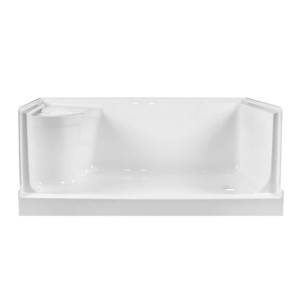 FINE FIXTURES 60 in. L 32 in. W Alcove Shower Pan Base with Seat- Hand Drain White (2)