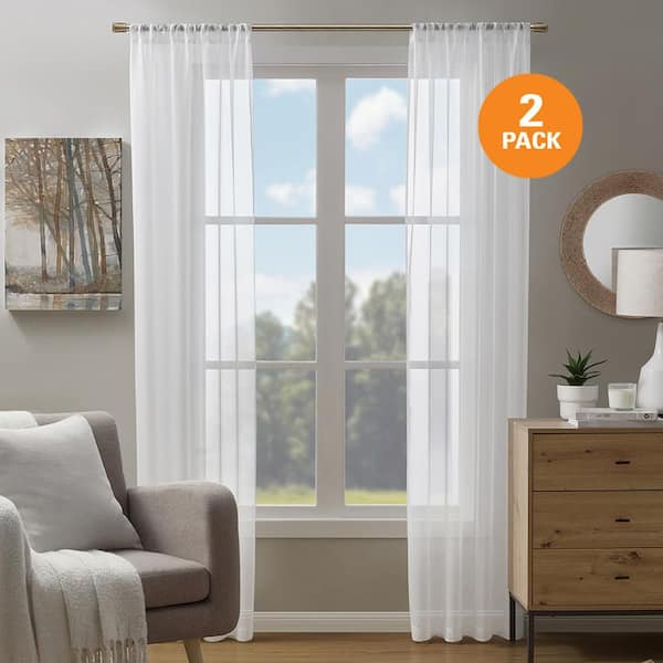 LiGHTSOUT with EnerShield Technology Voile White 38 in. W x 95 in. L Sheer Rod Pocket Curtain Pair (Set of 2) (2)