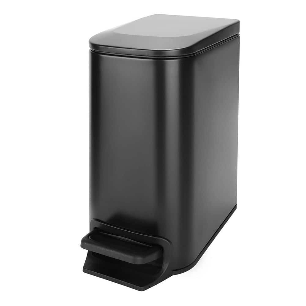 Numhew 1-Piece Bath Accessory Set with Soft Close Lid Step Pedal Trash Can and Removable Inner Bucket in Matt Black