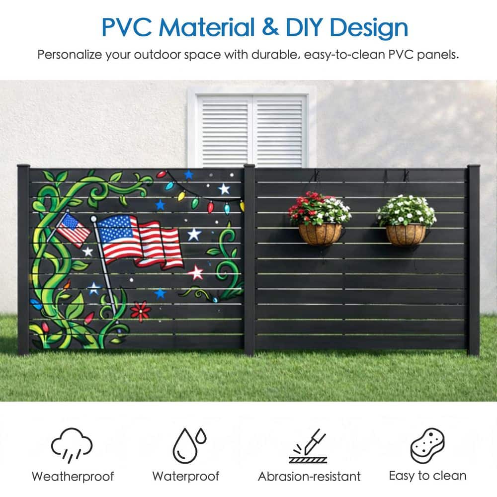 KOZYARD 4 ft. W x 4.17 ft. in. H Outdoor Privacy Screens Framed Flat Fence Panels Kit for AC, Trash Can Storage (Black 2-Panels) (3)