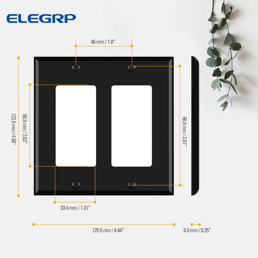 ELEGRP 2 Gang Midsize Decorator/Rocker Wall Plate, Black(10-Pack) (3)