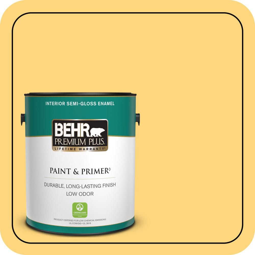 BEHR PREMIUM PLUS 1 gal. #T17-20 Lemon Burst Semi-Gloss Enamel Low Odor Interior Paint & Primer
