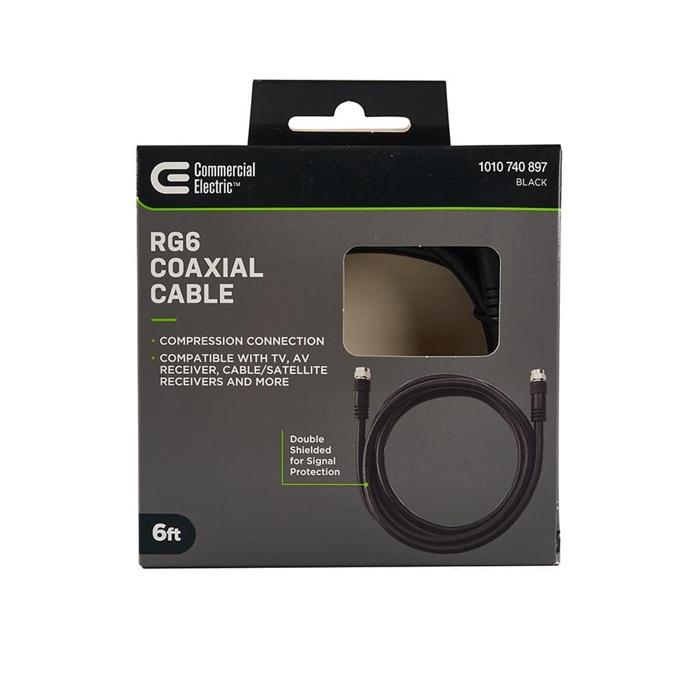 Commercial Electric 6 ft. Black 18-Gauge RG6 Coaxial Cable (2)
