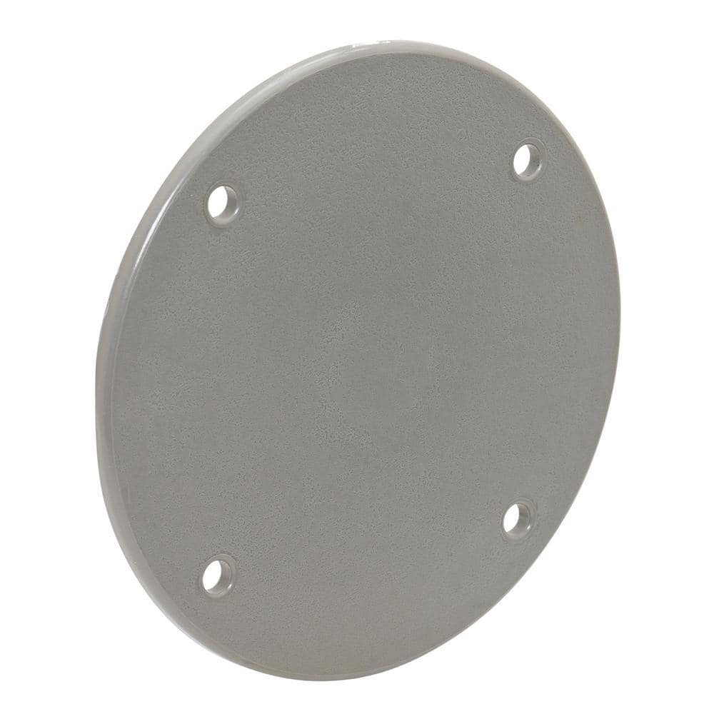 Commercial Electric 4 inch Round Non-Metallic Weatherproof Blank Electrical Outlet Cover, Gray (2)