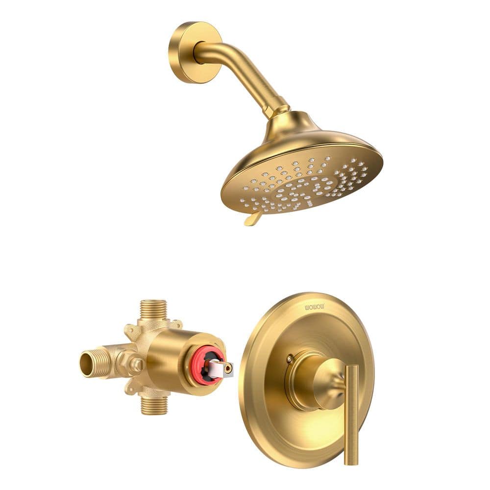 WOWOW Single Handle 5-Spray Shower Faucet 1.8 GPM with Pressure Balance in. Gold (1)