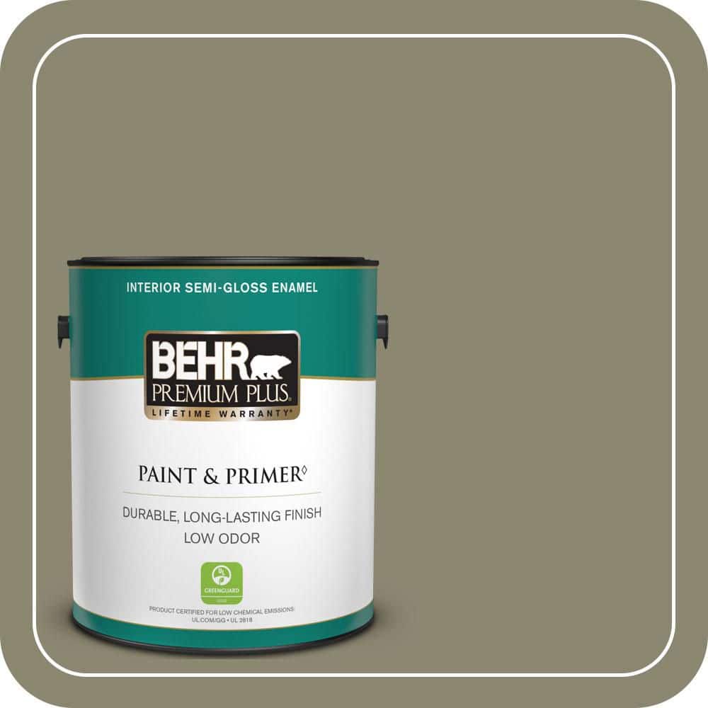 BEHR PREMIUM PLUS 1 gal. #PPU8-21 Mossy Bank Semi-Gloss Enamel Low Odor Interior Paint & Primer