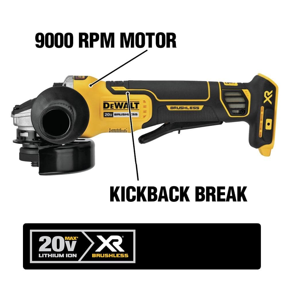DEWALT 20V MAX XR Cordless Brushless 4.5 in. Paddle Switch Small Angle Grinder with Kickback Brake (Tool Only) (2)